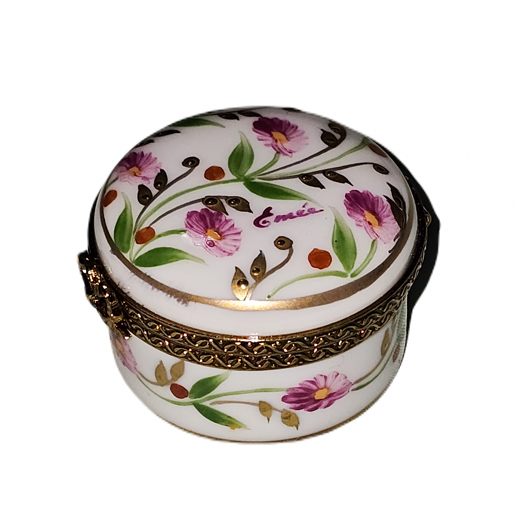 Round Pink Floral Limoges Box Porcelain Limoges traditional French Trinket Box