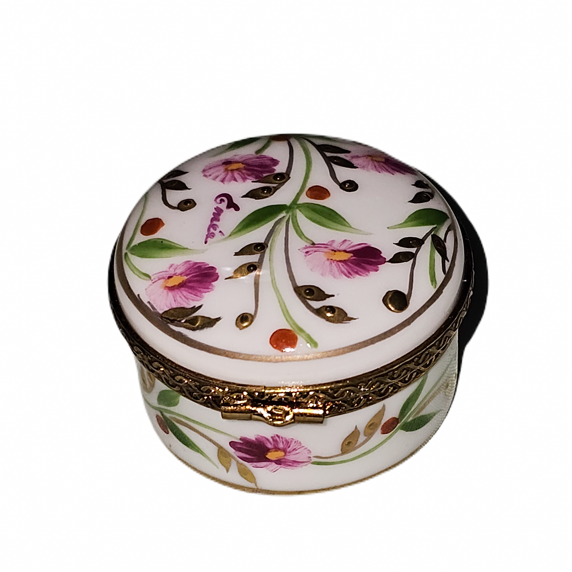 Round Pink Floral Limoges Box Porcelain Limoges traditional French Trinket Box