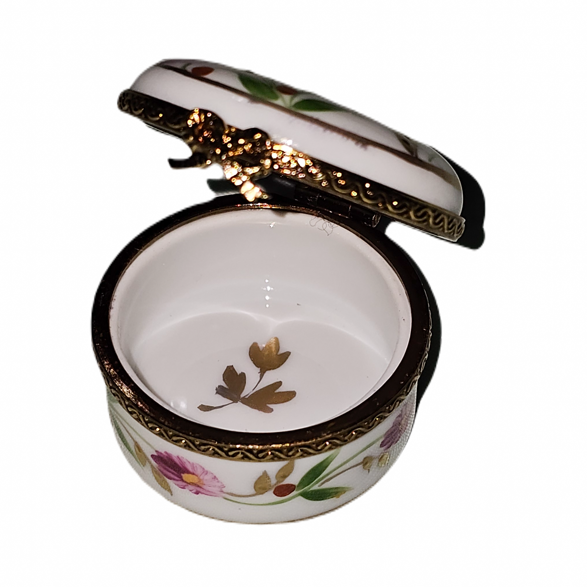 Round Pink Floral Limoges Box Porcelain Limoges traditional French Trinket Box