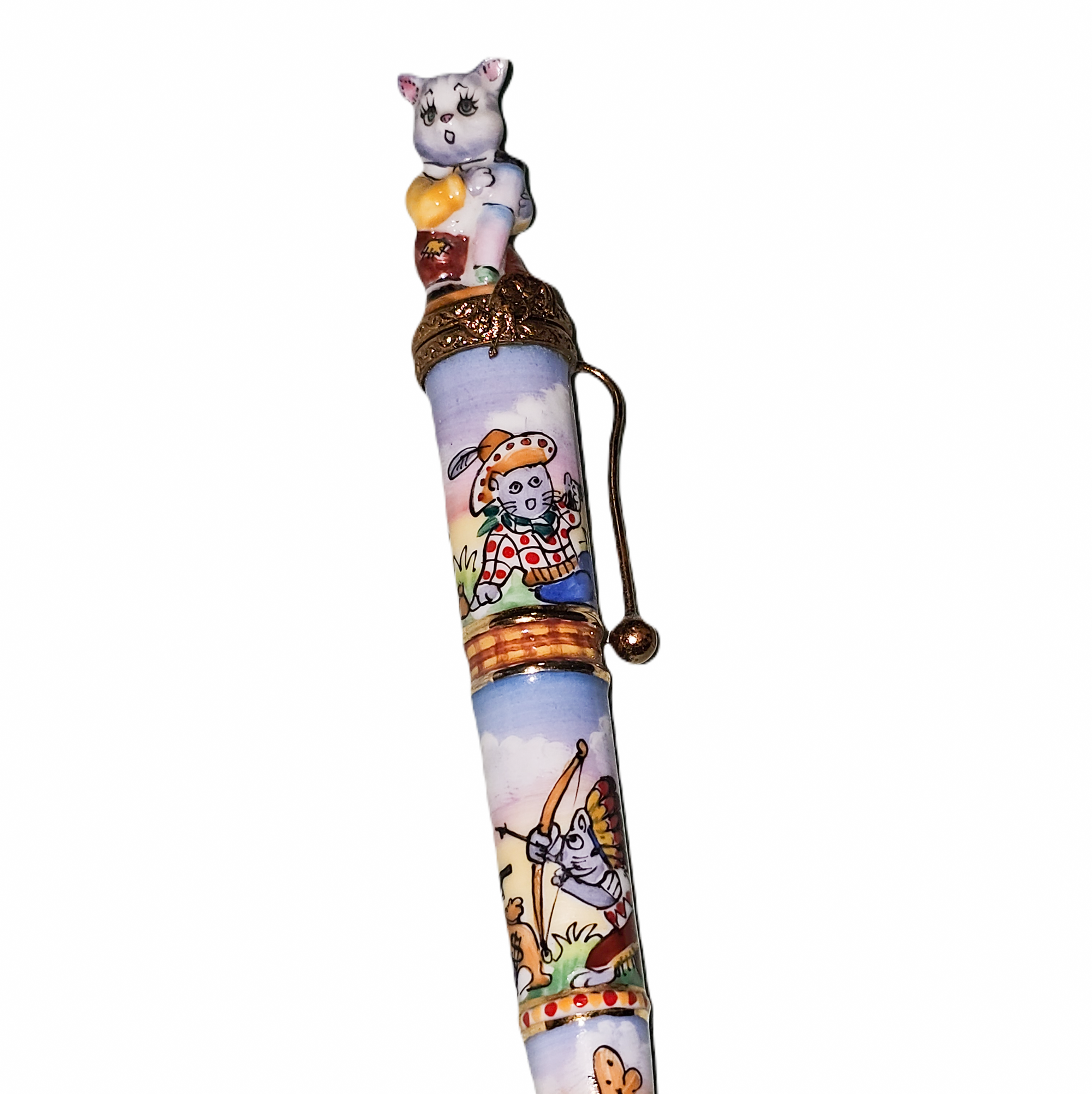 Whimsical Mouse Figurine Pen Porcelain Limoges rabbit mice mouse art French Trinket Box