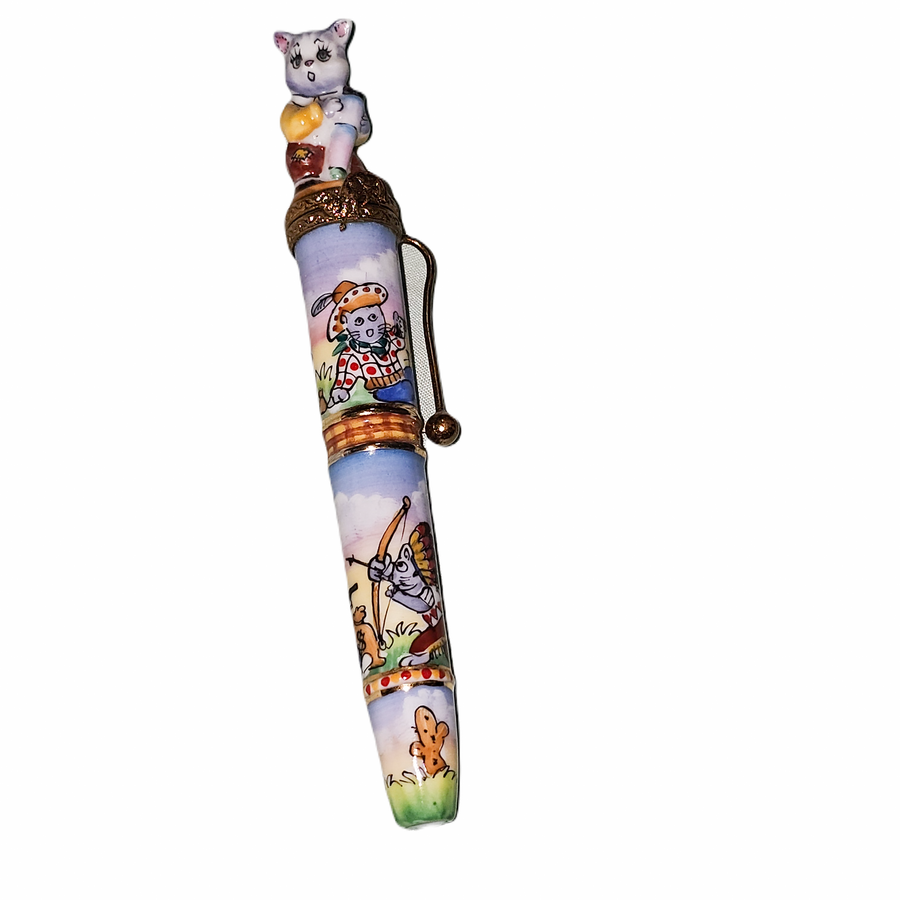 Whimsical Mouse Figurine Pen Porcelain Limoges rabbit mice mouse art French Trinket Box