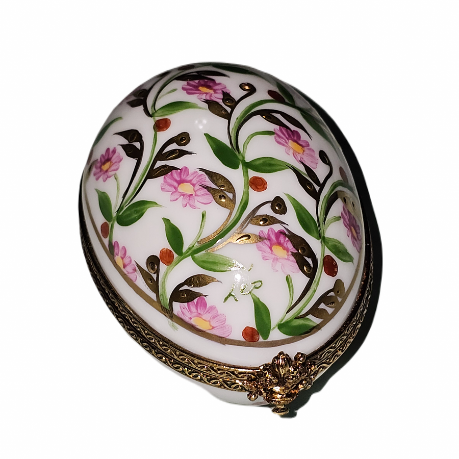 Pink Floral Elegance Box Porcelain Limoges Egg French Trinket Box