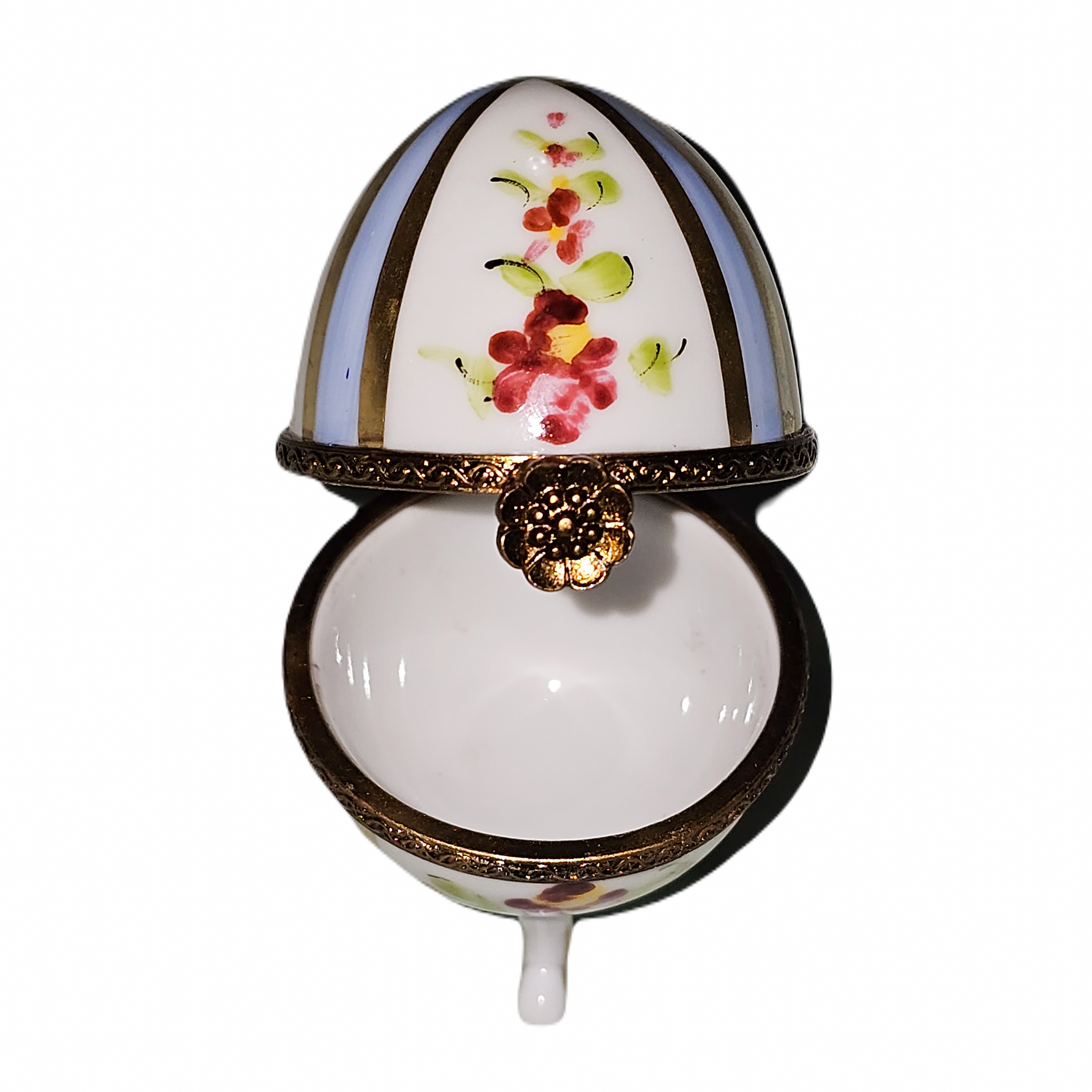 Blue Striped Floral Egg Delight Porcelain Limoges egg French Trinket Box