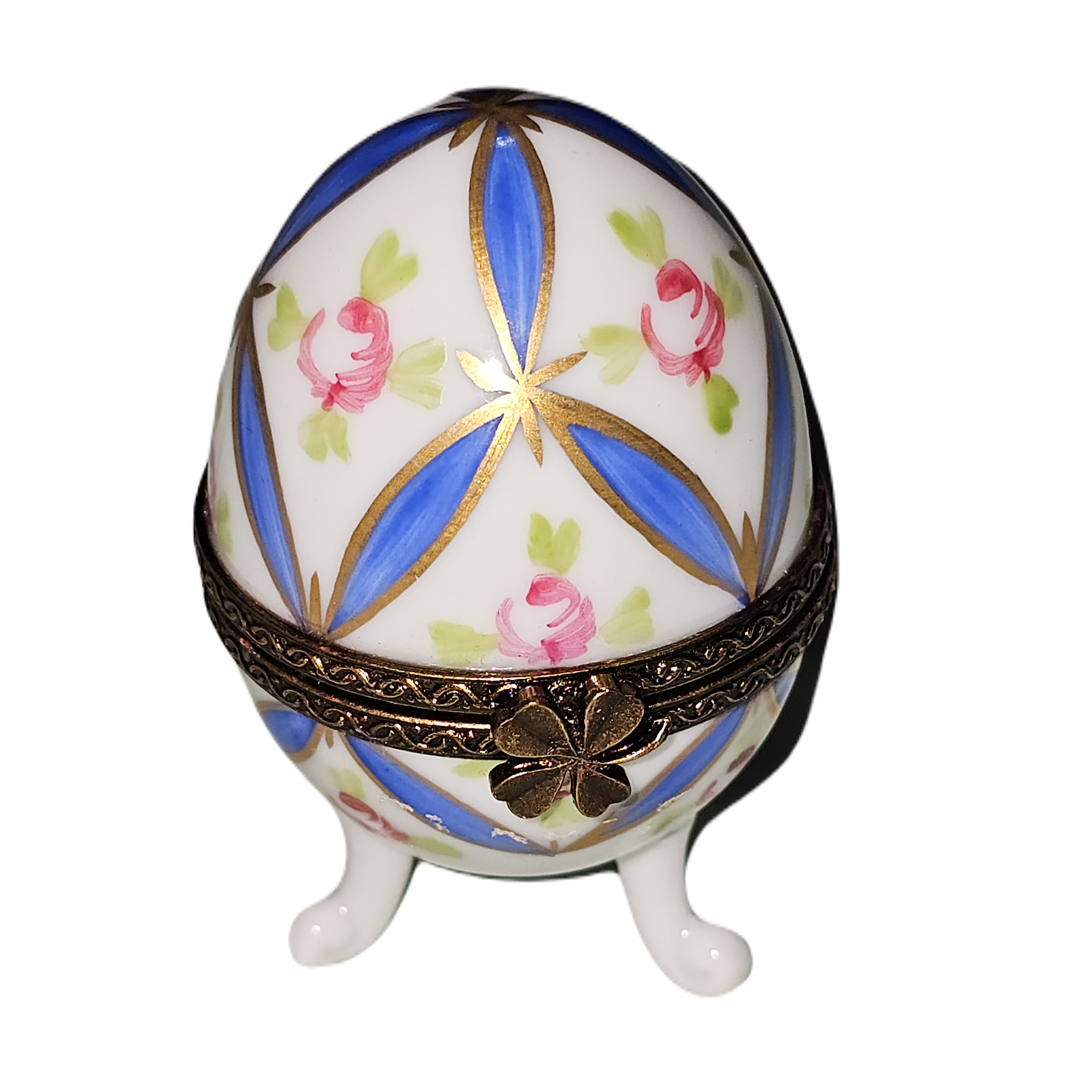 Blue Floral Limoges Egg Porcelain Limoges egg French Trinket Box