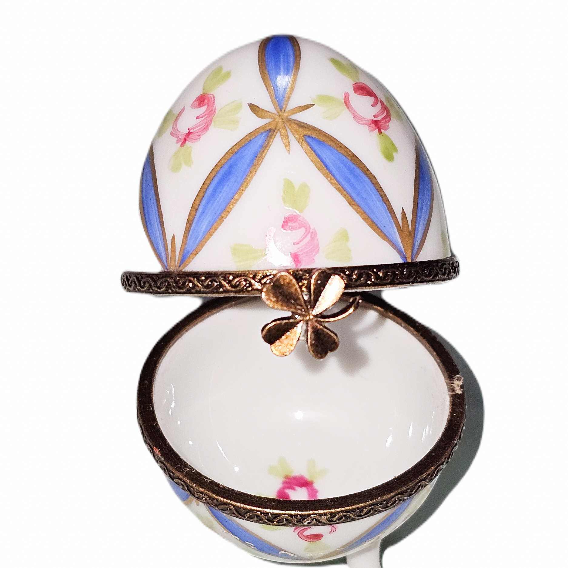 Blue Floral Limoges Egg Porcelain Limoges egg French Trinket Box