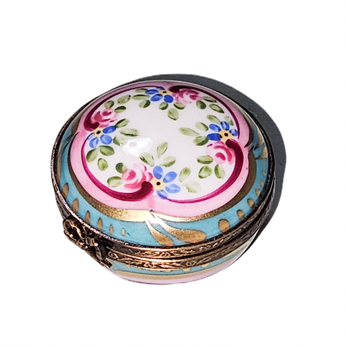 Pink Turquoise Floral Elegance Box Porcelain Limoges traditional French Trinket Box
