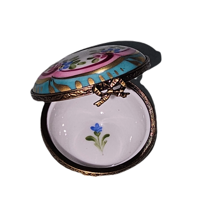 Pink Turquoise Floral Elegance Box Porcelain Limoges traditional French Trinket Box