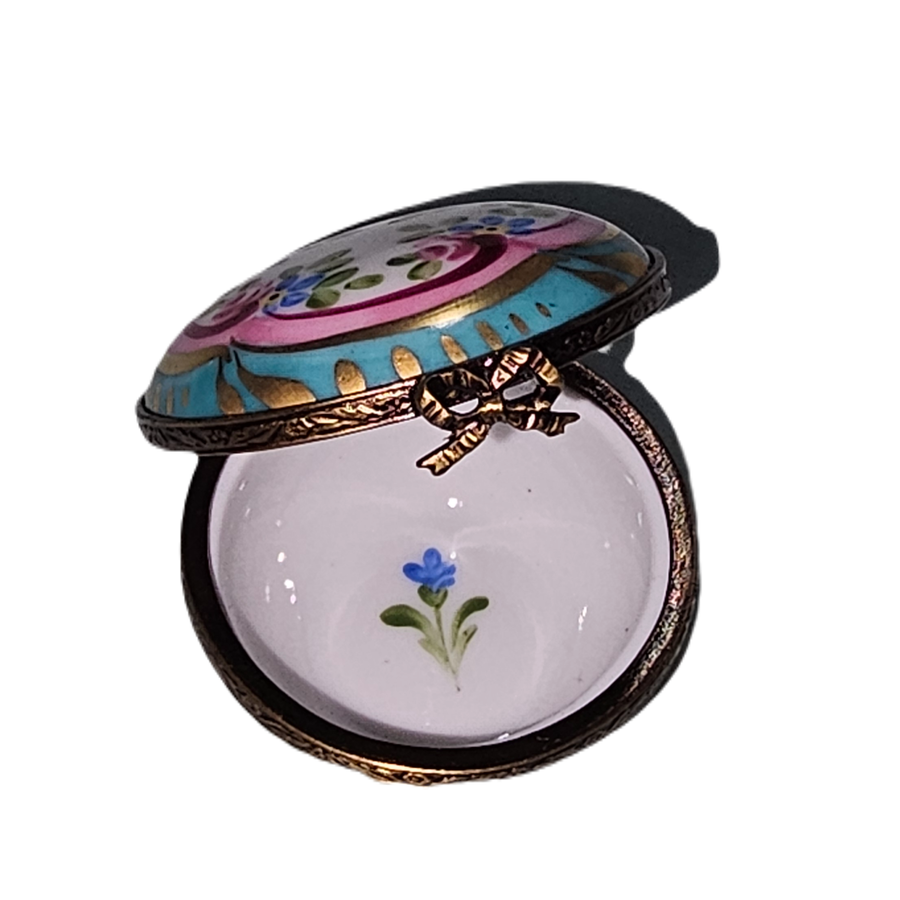 Pink Turquoise Floral Elegance Box Porcelain Limoges traditional French Trinket Box