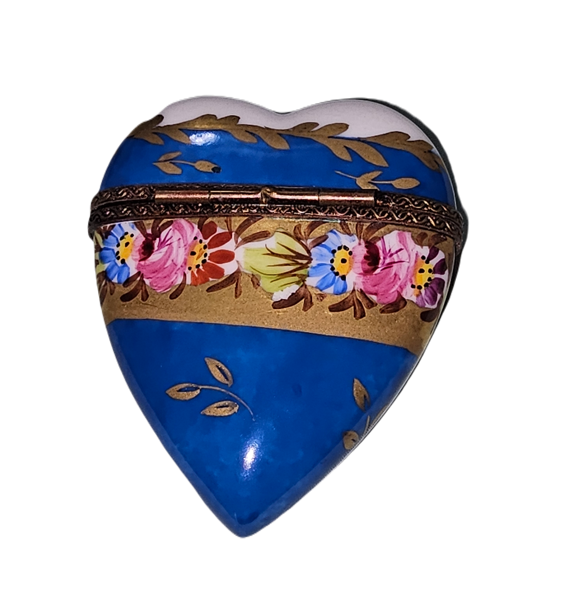 Dark Blue Floral Heart Box Porcelain Limoges heart French Trinket Box