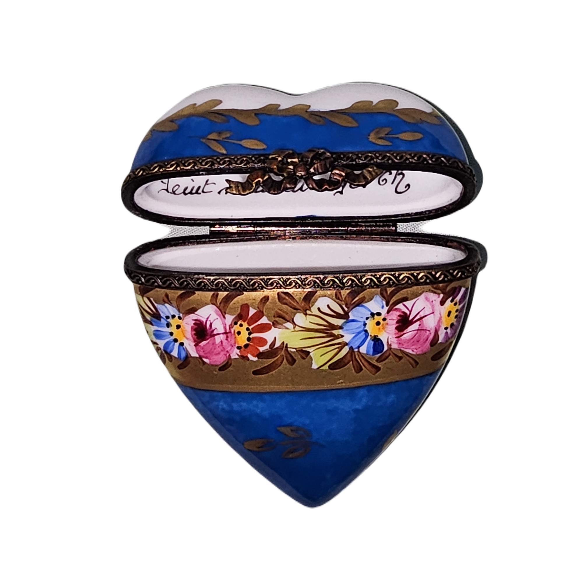 Dark Blue Floral Heart Box Porcelain Limoges heart French Trinket Box