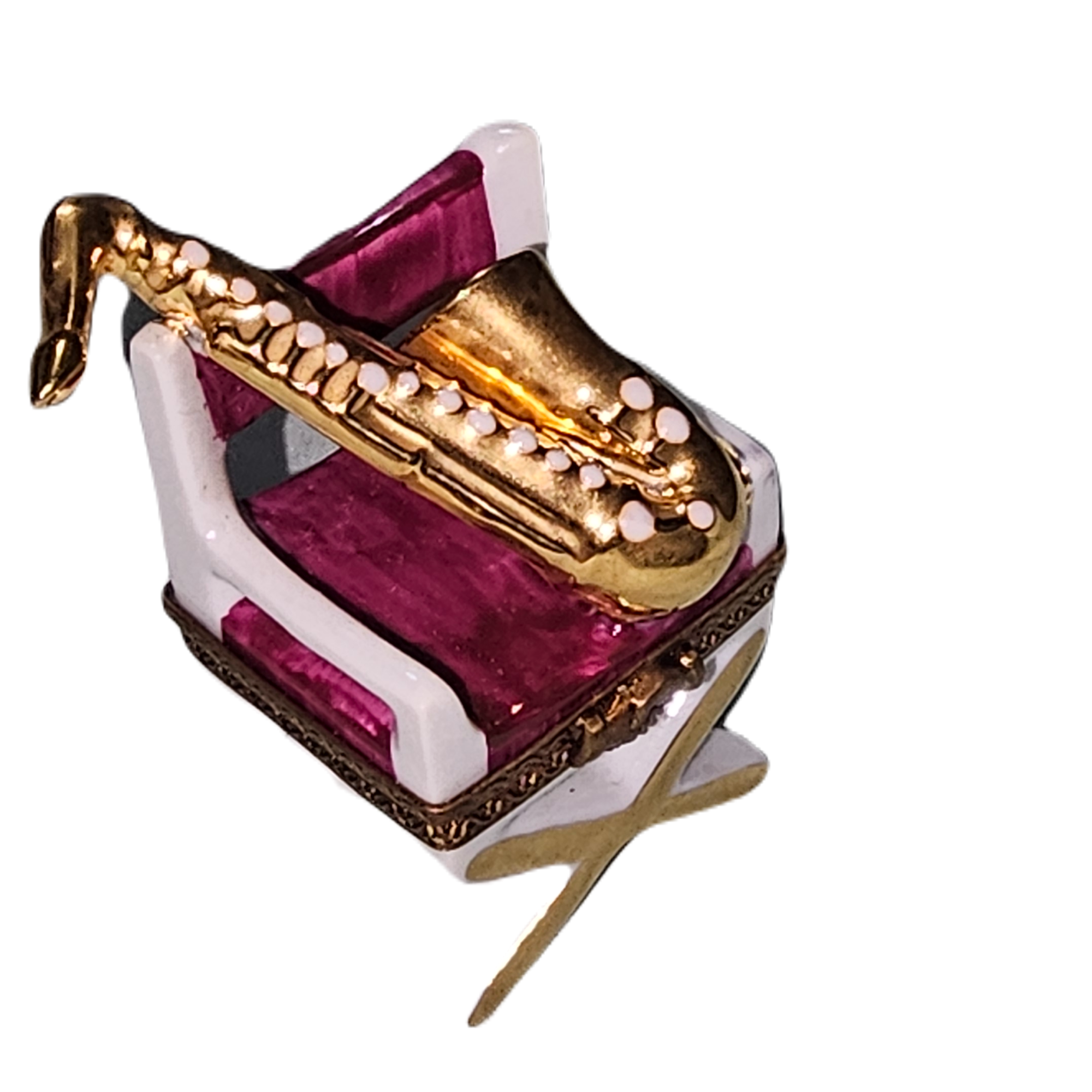 Saxophone Elegance on Chair Porcelain Limoges music French Trinket Box