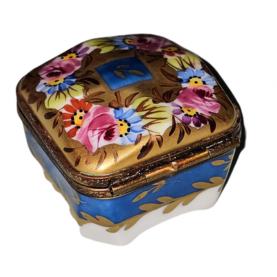 Blue Gold Floral Treasure Box Porcelain Limoges traditional French Trinket Box