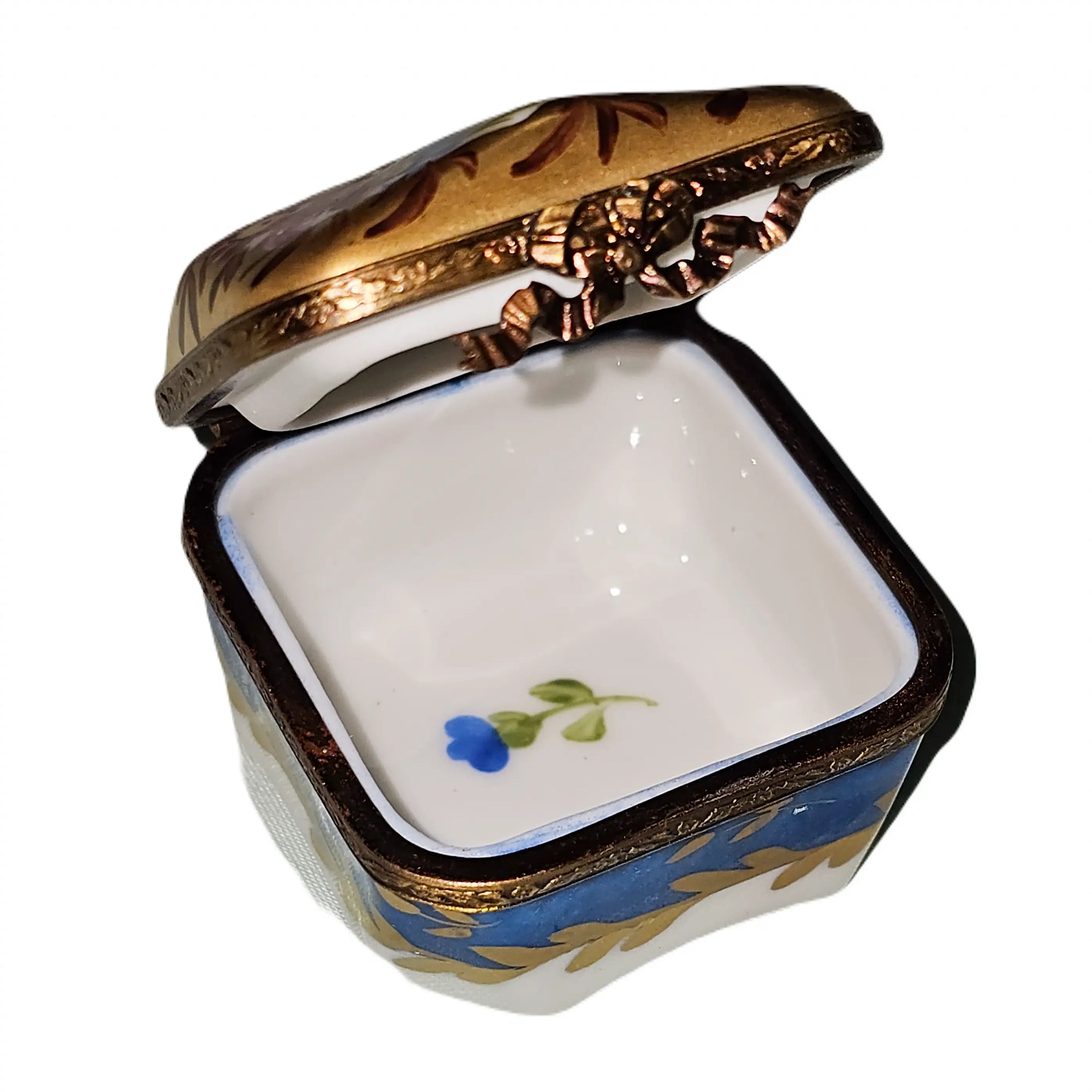 Blue Gold Floral Treasure Box Porcelain Limoges traditional French Trinket Box