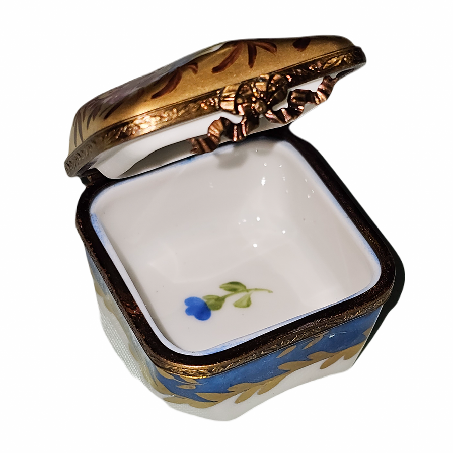 Blue Gold Floral Treasure Box Porcelain Limoges traditional French Trinket Box