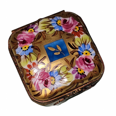 Blue Gold Floral Treasure Box Porcelain Limoges traditional French Trinket Box