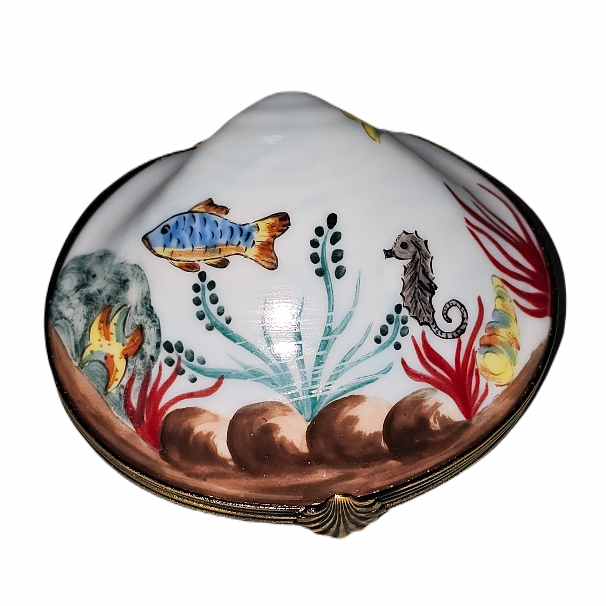 Oyster Ocean Scene Limoges Box Porcelain Limoges beach ocean fish French Trinket Box