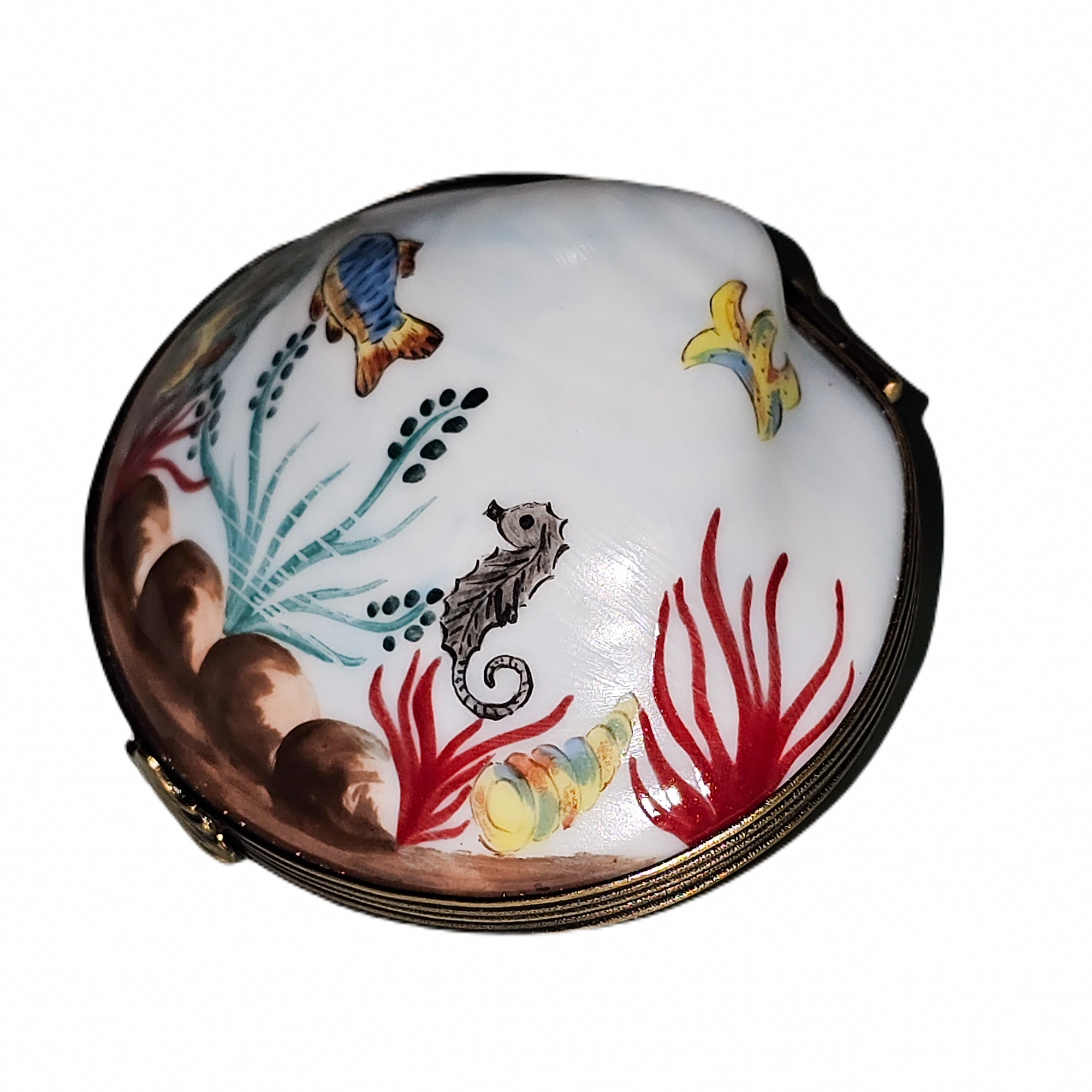 Oyster Ocean Scene Limoges Box Porcelain Limoges beach ocean fish French Trinket Box