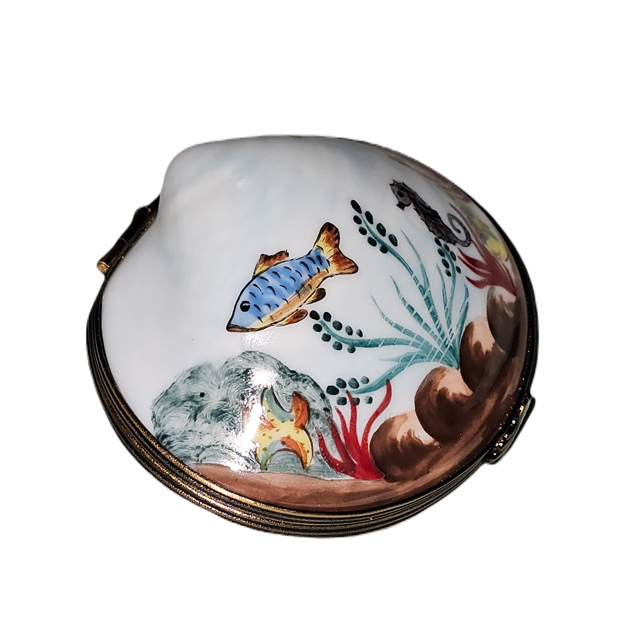 Oyster Ocean Scene Limoges Box Porcelain Limoges beach ocean fish French Trinket Box