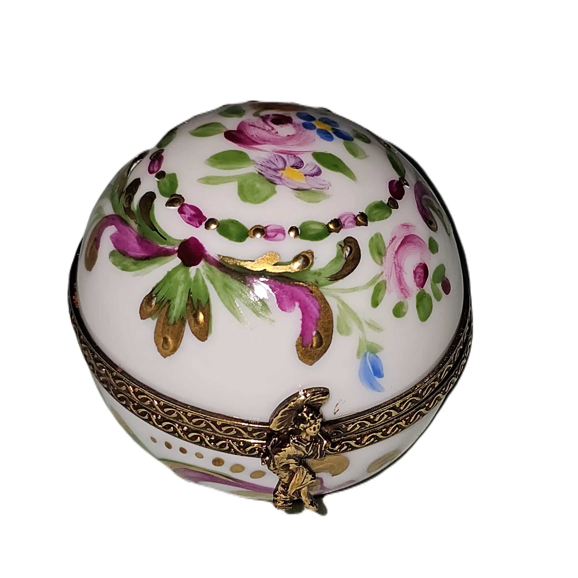 Pink Floral Round Limoges Box Porcelain Limoges traditional French Trinket Box