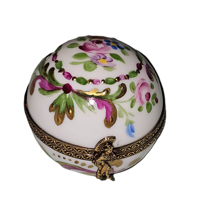 Pink Floral Round Limoges Box Porcelain Limoges traditional French Trinket Box