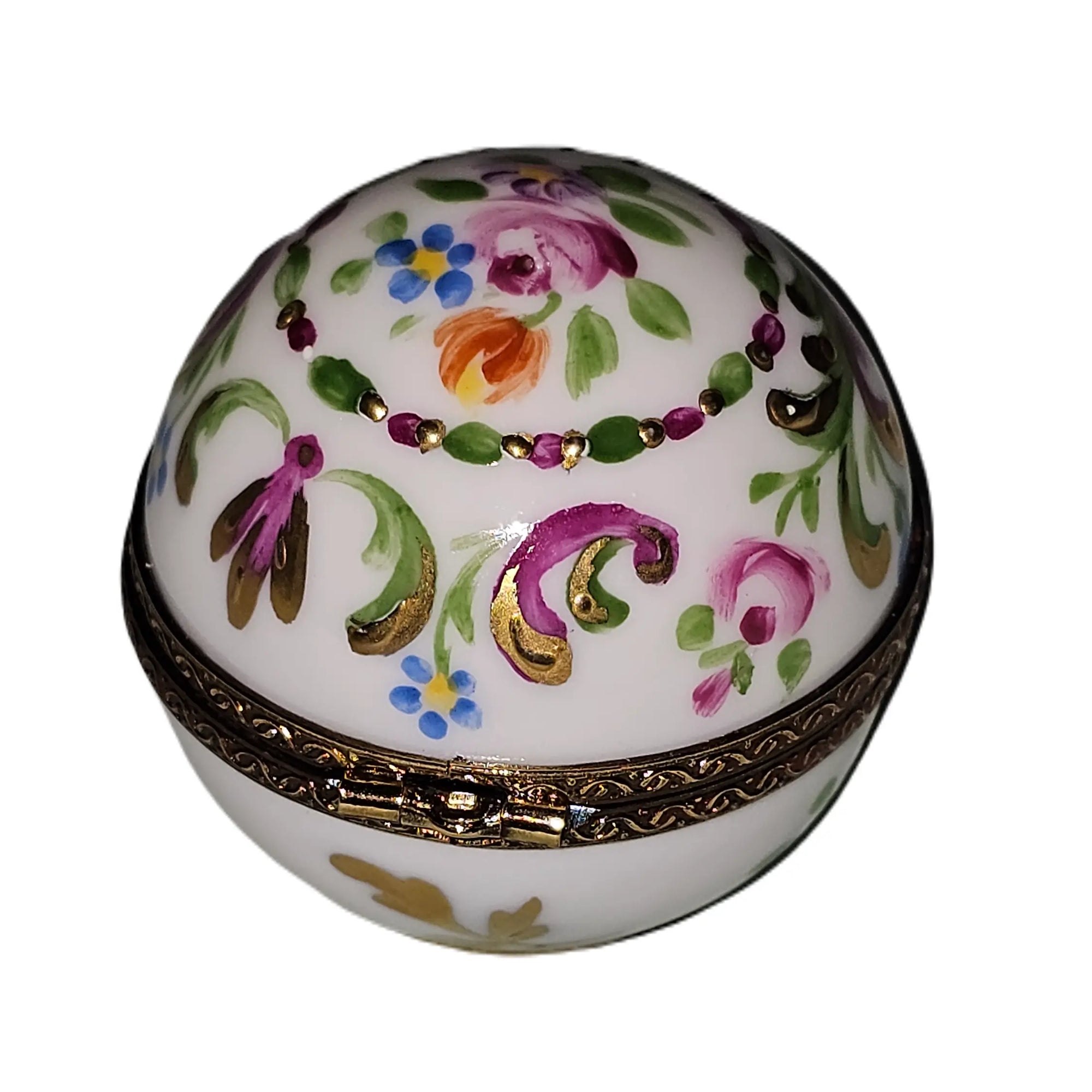 Pink Floral Round Limoges Box Porcelain Limoges traditional French Trinket Box