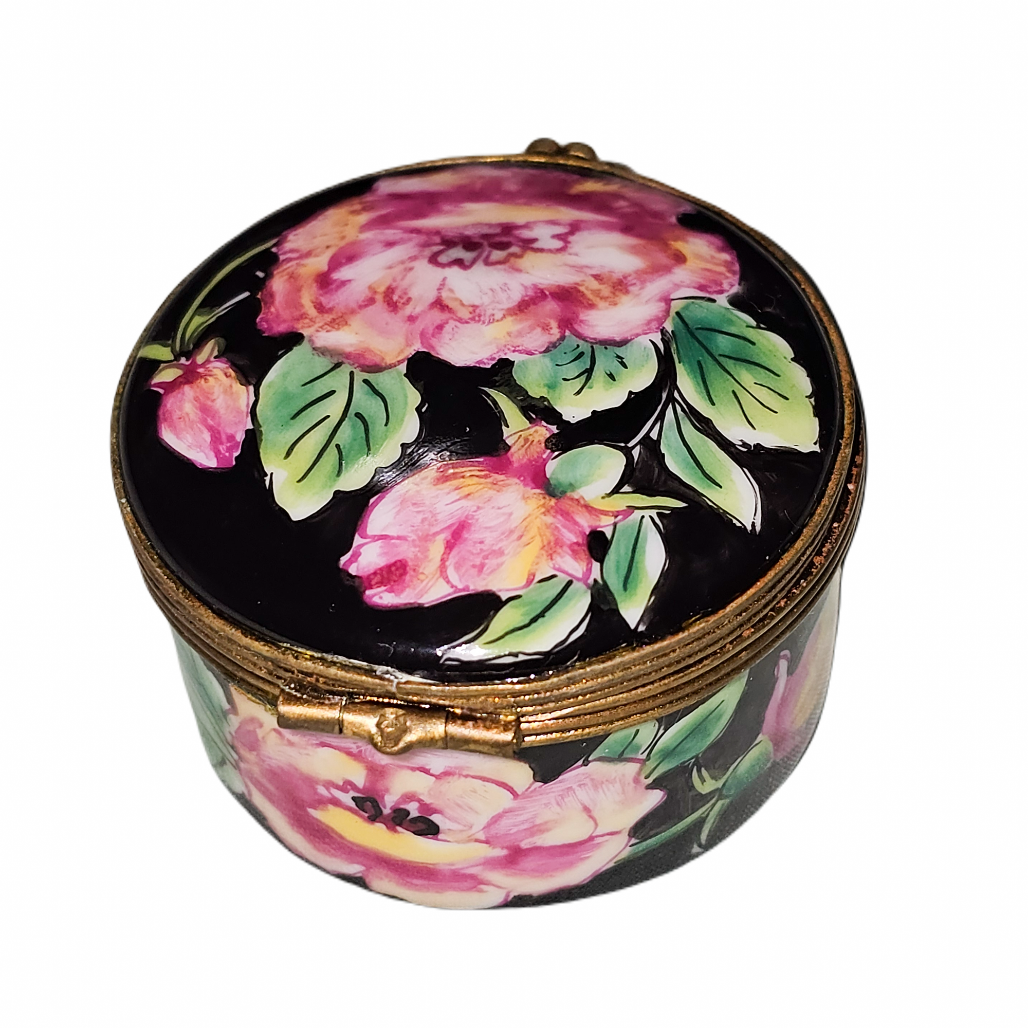 Black Rose Charm Box Porcelain Limoges traditional French Trinket Box