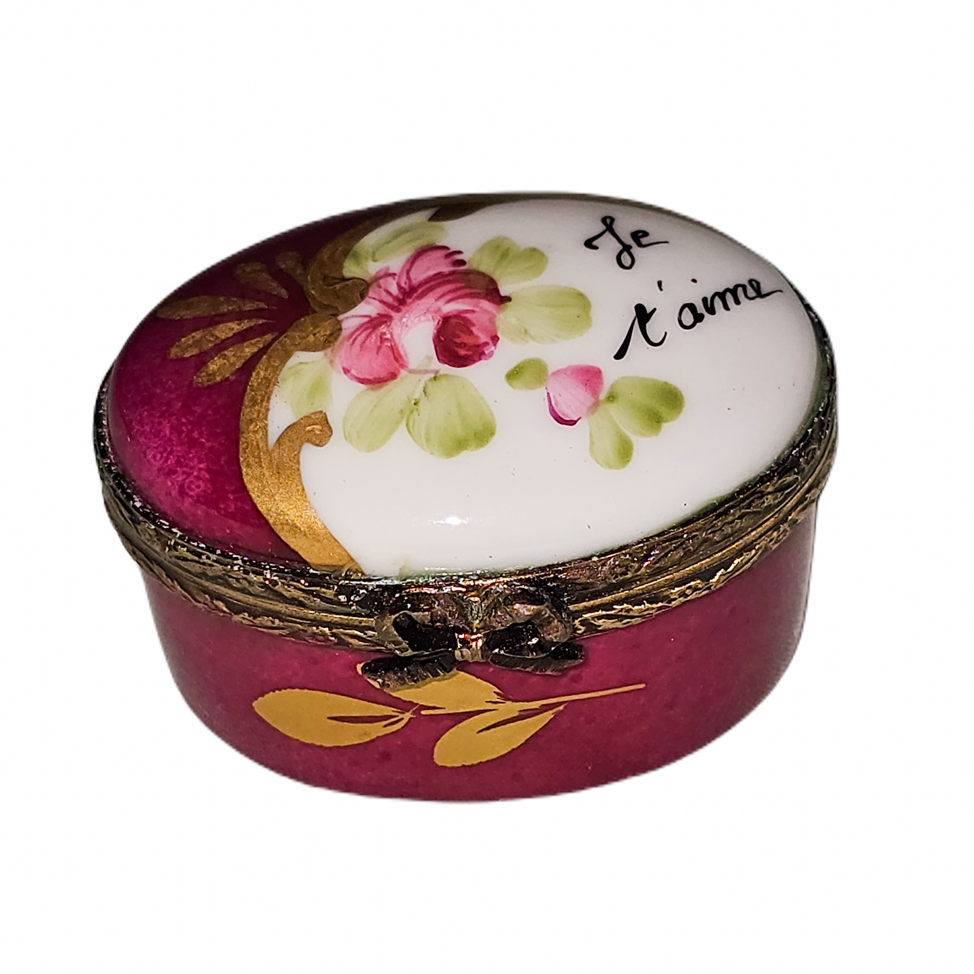 Je Taime Red Floral Box Porcelain Limoges traditional French Trinket Box