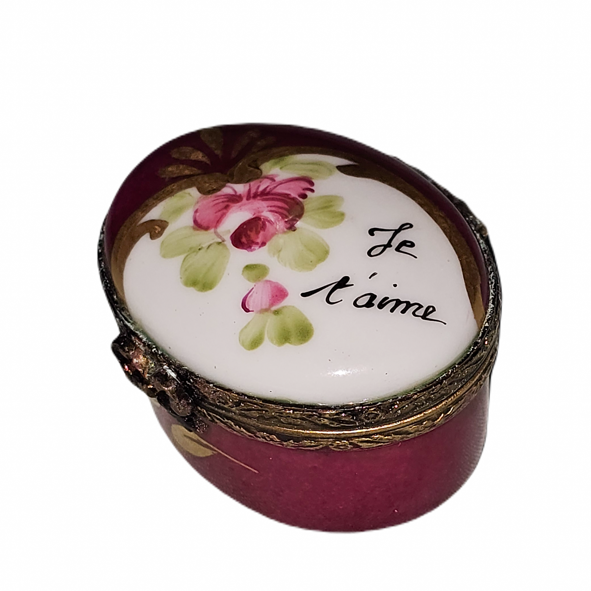 Je Taime Red Floral Box Porcelain Limoges traditional French Trinket Box