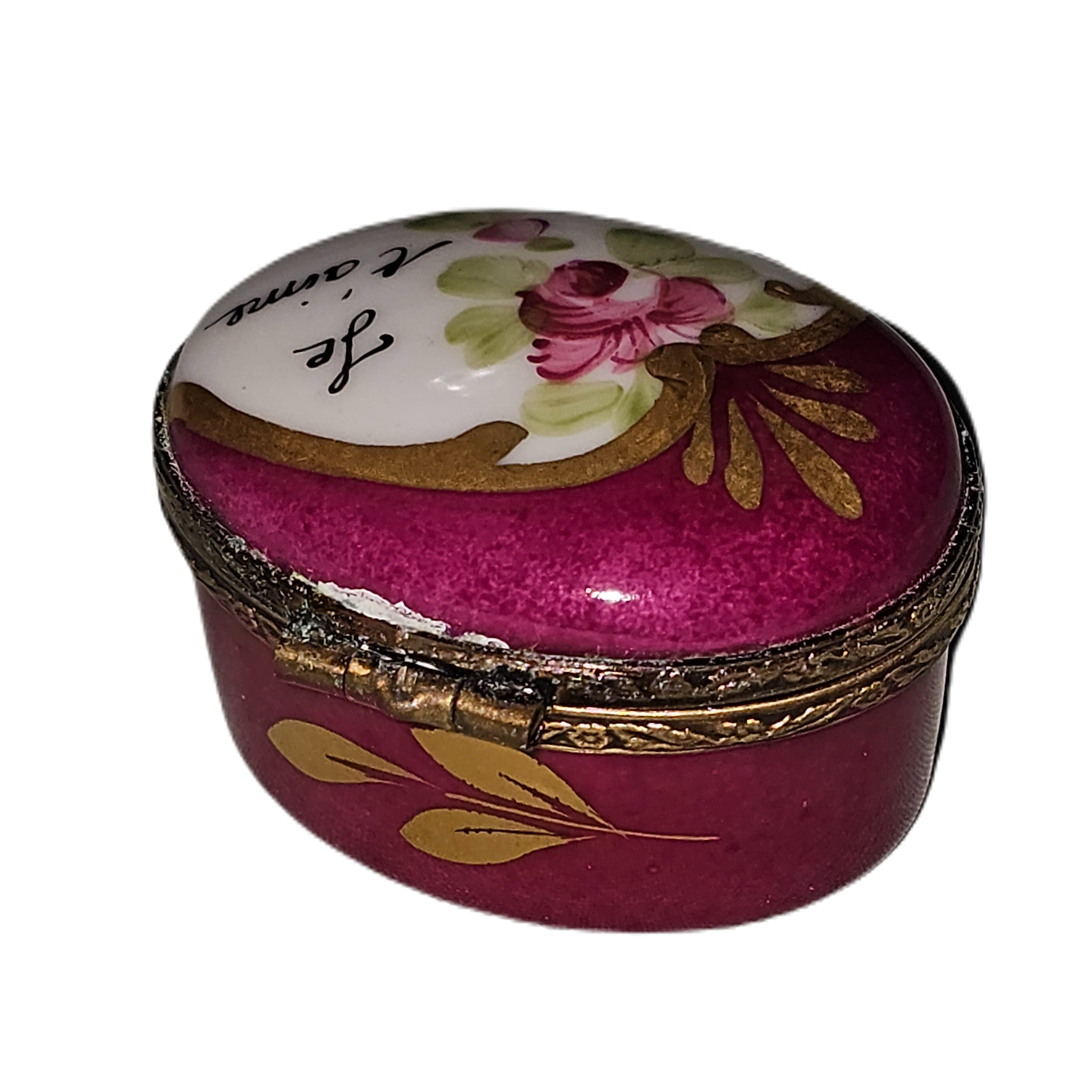 Je Taime Red Floral Box Porcelain Limoges traditional French Trinket Box