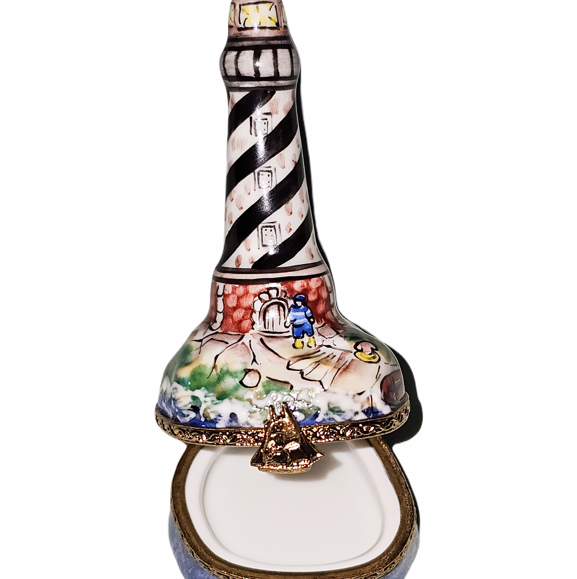 Spiral Lighthouse Coastal Treasure Porcelain Limoges travel beach French Trinket Box