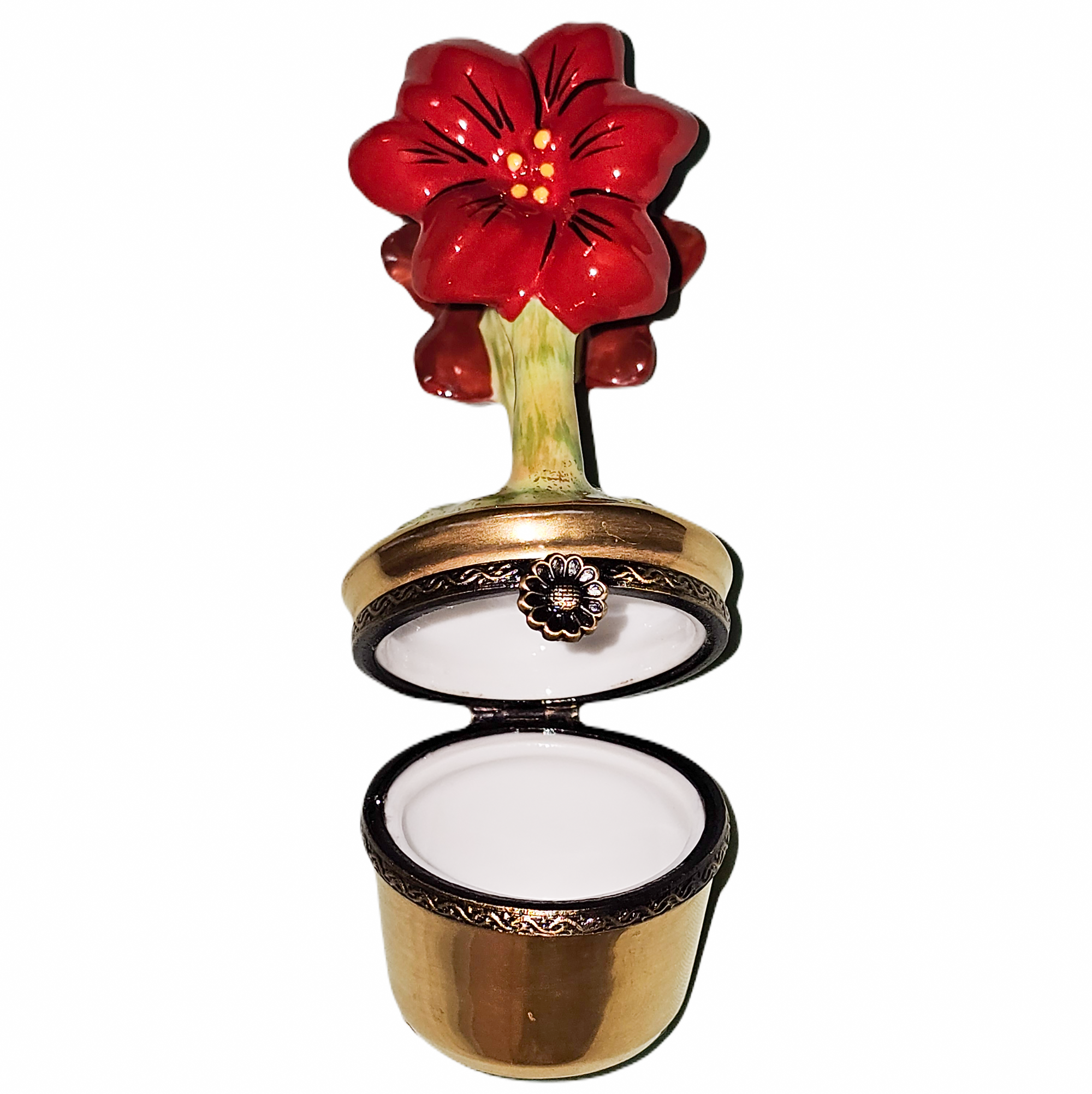 Vibrant Red Flower Box Porcelain Limoges garden flowers French Trinket Box