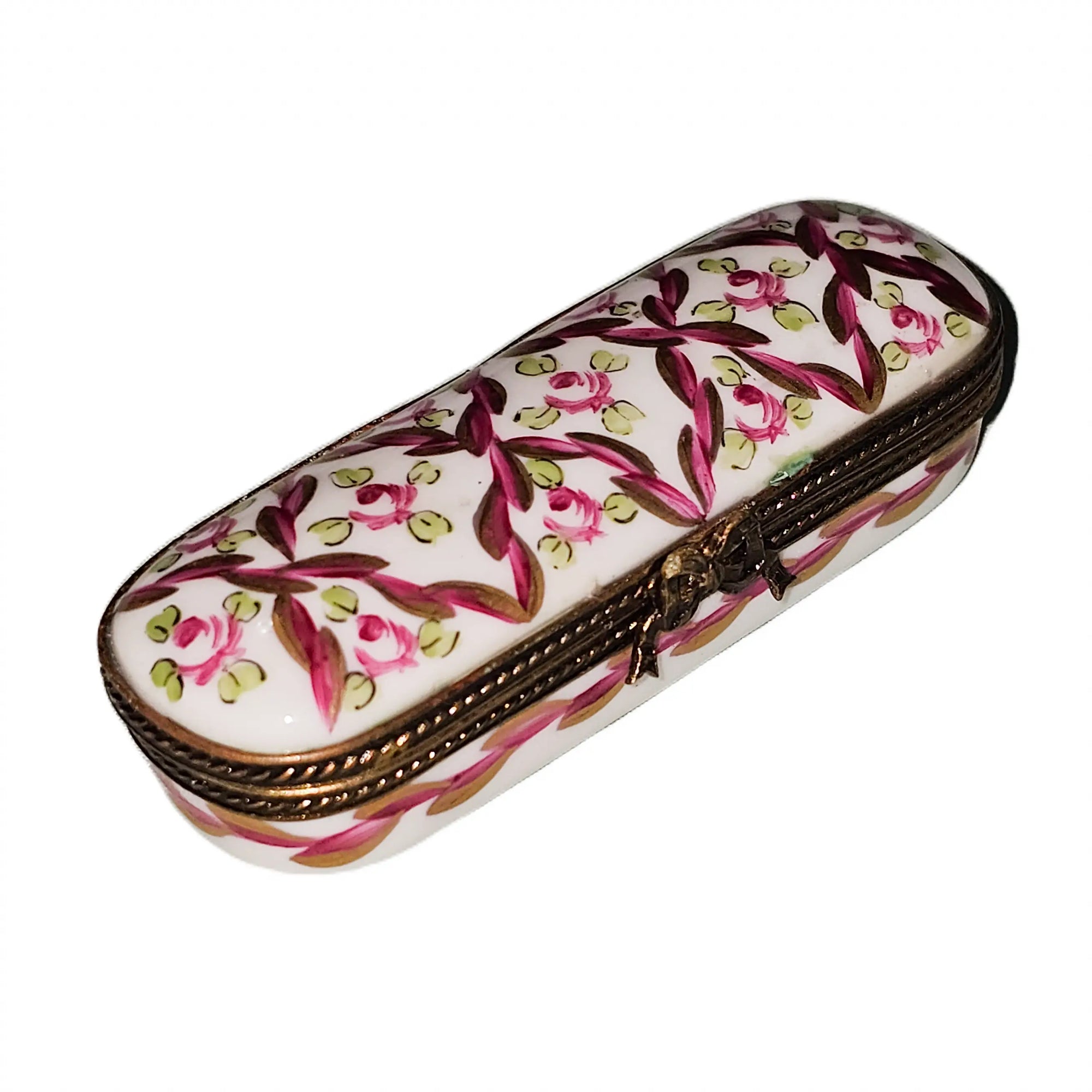 Red and Pink Floral Box Porcelain Limoges traditional French Trinket Box