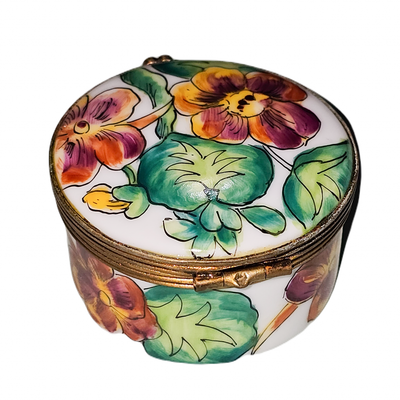 Vibrant Floral Round Limoges Box Porcelain Limoges traditional French Trinket Box