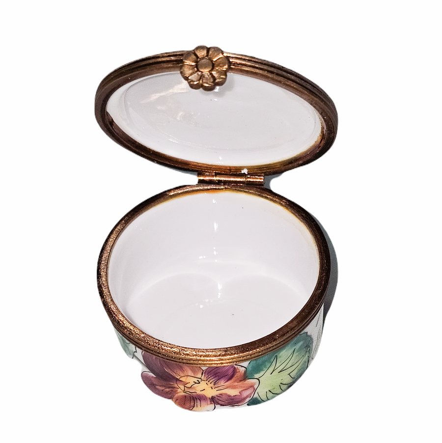 Vibrant Floral Round Limoges Box Porcelain Limoges traditional French Trinket Box