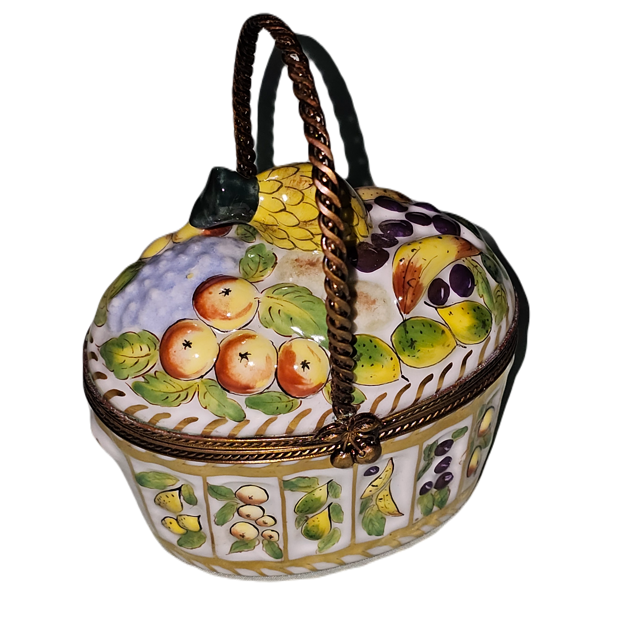 Vibrant Hand-Painted Fruit Basket Porcelain Limoges Fruit Basket French Trinket Box