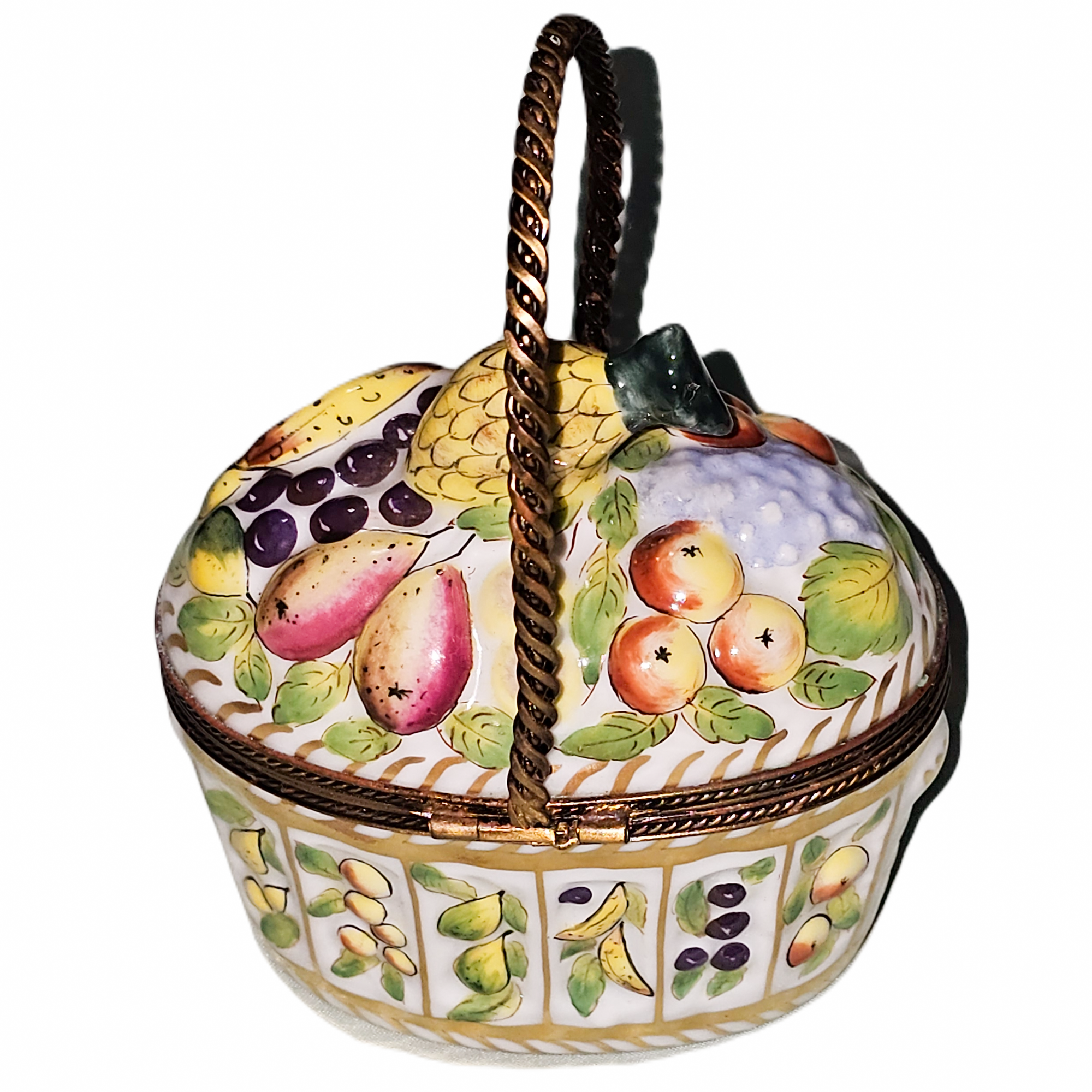 Vibrant Hand-Painted Fruit Basket Porcelain Limoges Fruit Basket French Trinket Box
