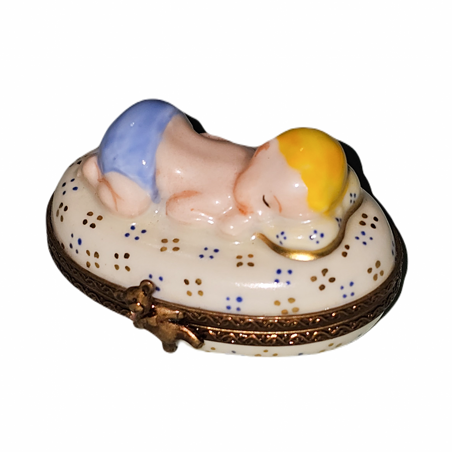 Blue Baby Sleep Limoges Box Porcelain Limoges baby figurine French Trinket Box