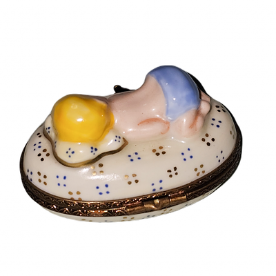 Blue Baby Sleep Limoges Box Porcelain Limoges baby figurine French Trinket Box