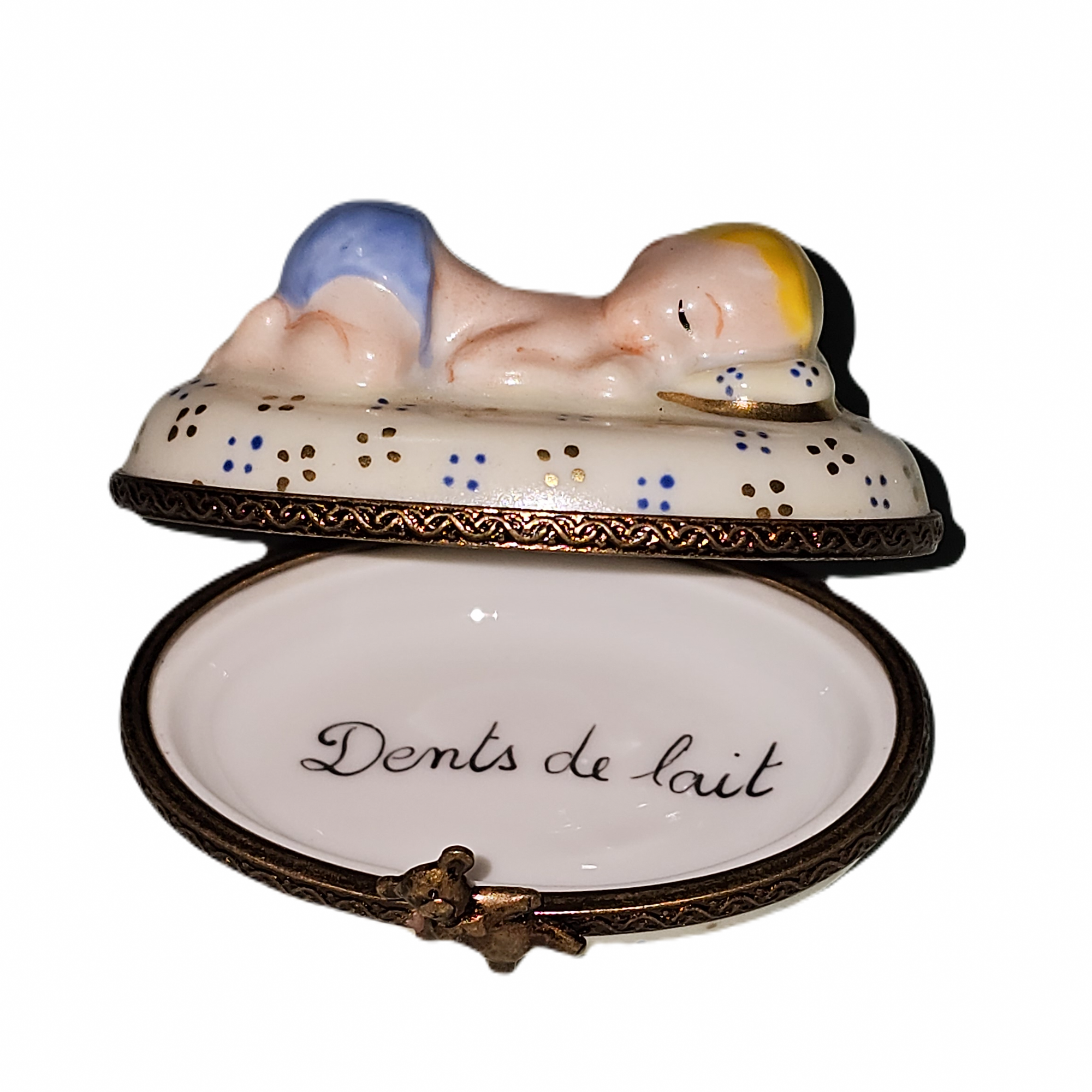 Blue Baby Sleep Limoges Box Porcelain Limoges baby figurine French Trinket Box