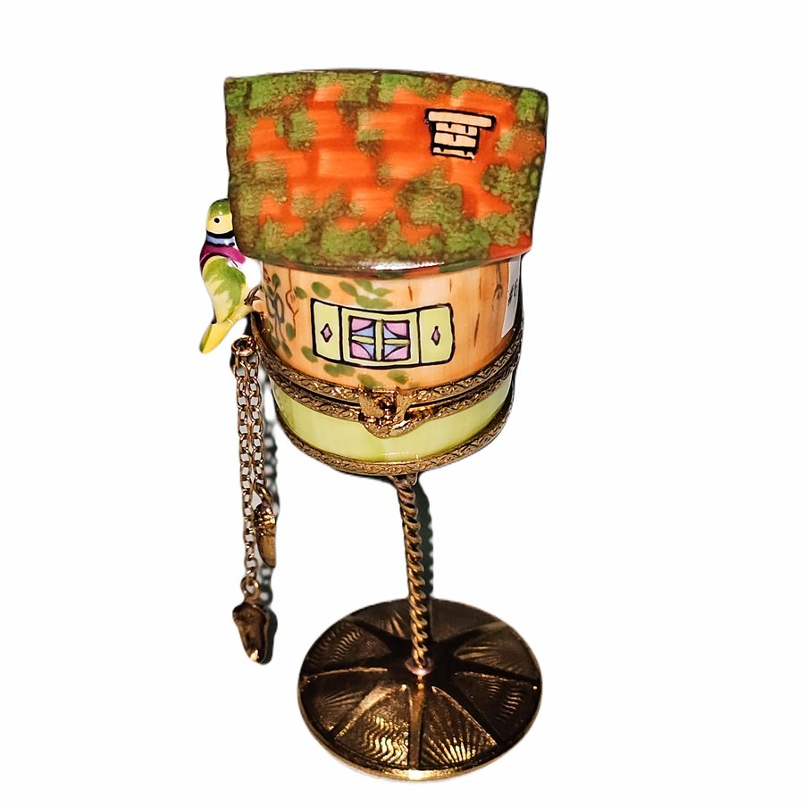 Charming Orange Birdhouse Limoges Box Porcelain Limoges garden bird French Trinket Box