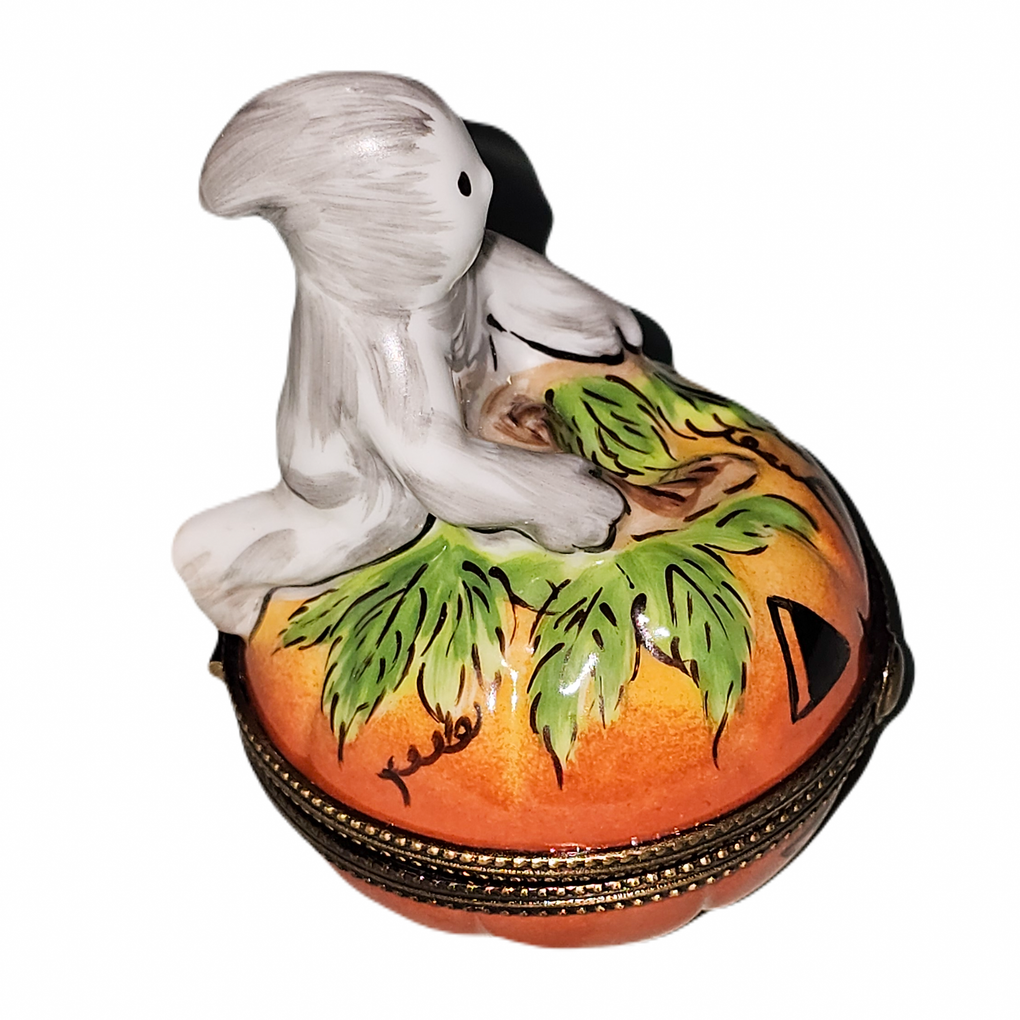 Ghostly Pumpkin Delight Box Porcelain Limoges Halloween French Trinket Box