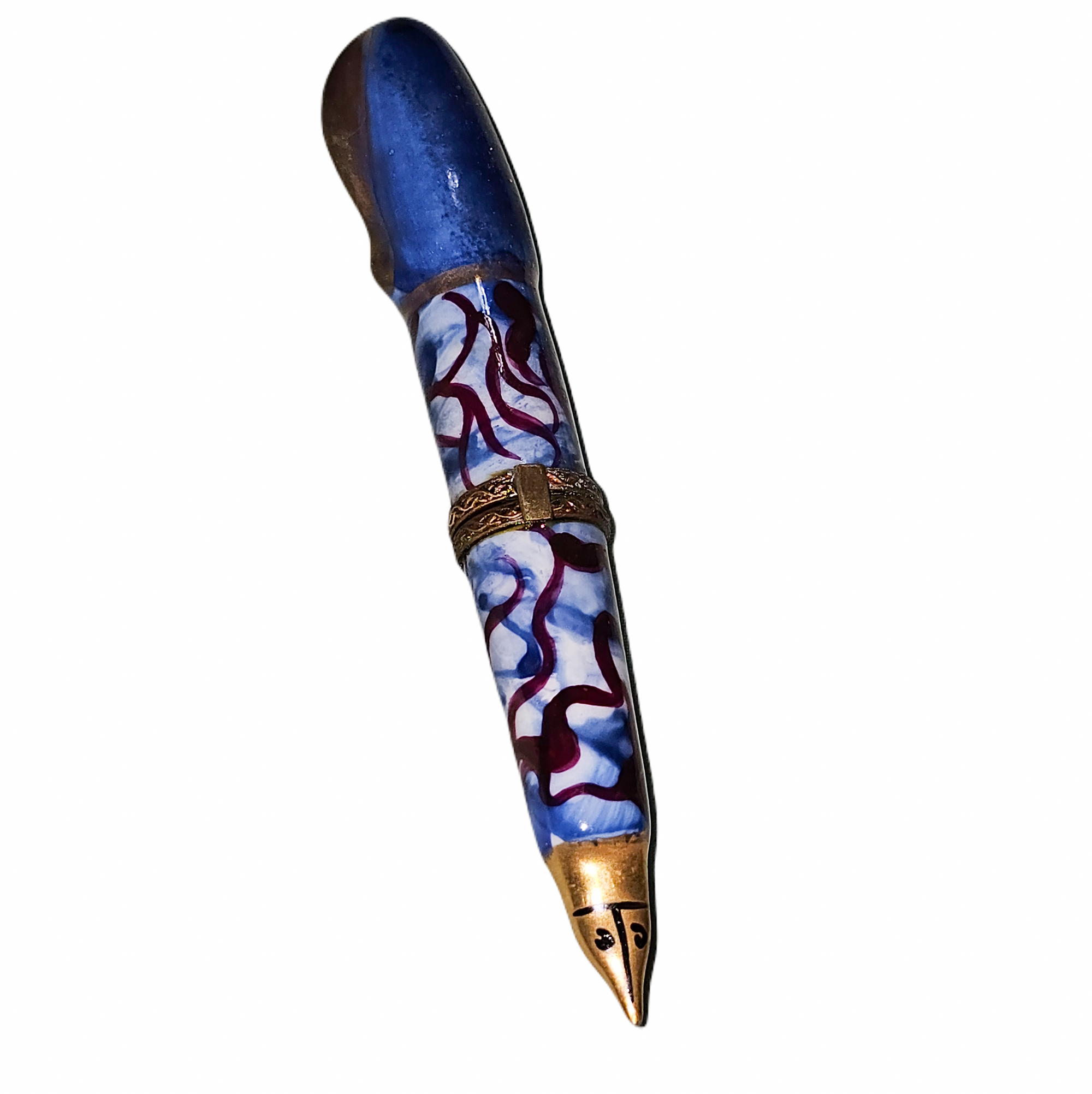 Blue Swirl Elegance Fountain Pen Porcelain Limoges professional French Trinket Box