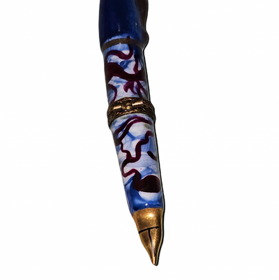 Blue Swirl Elegance Fountain Pen Porcelain Limoges professional French Trinket Box