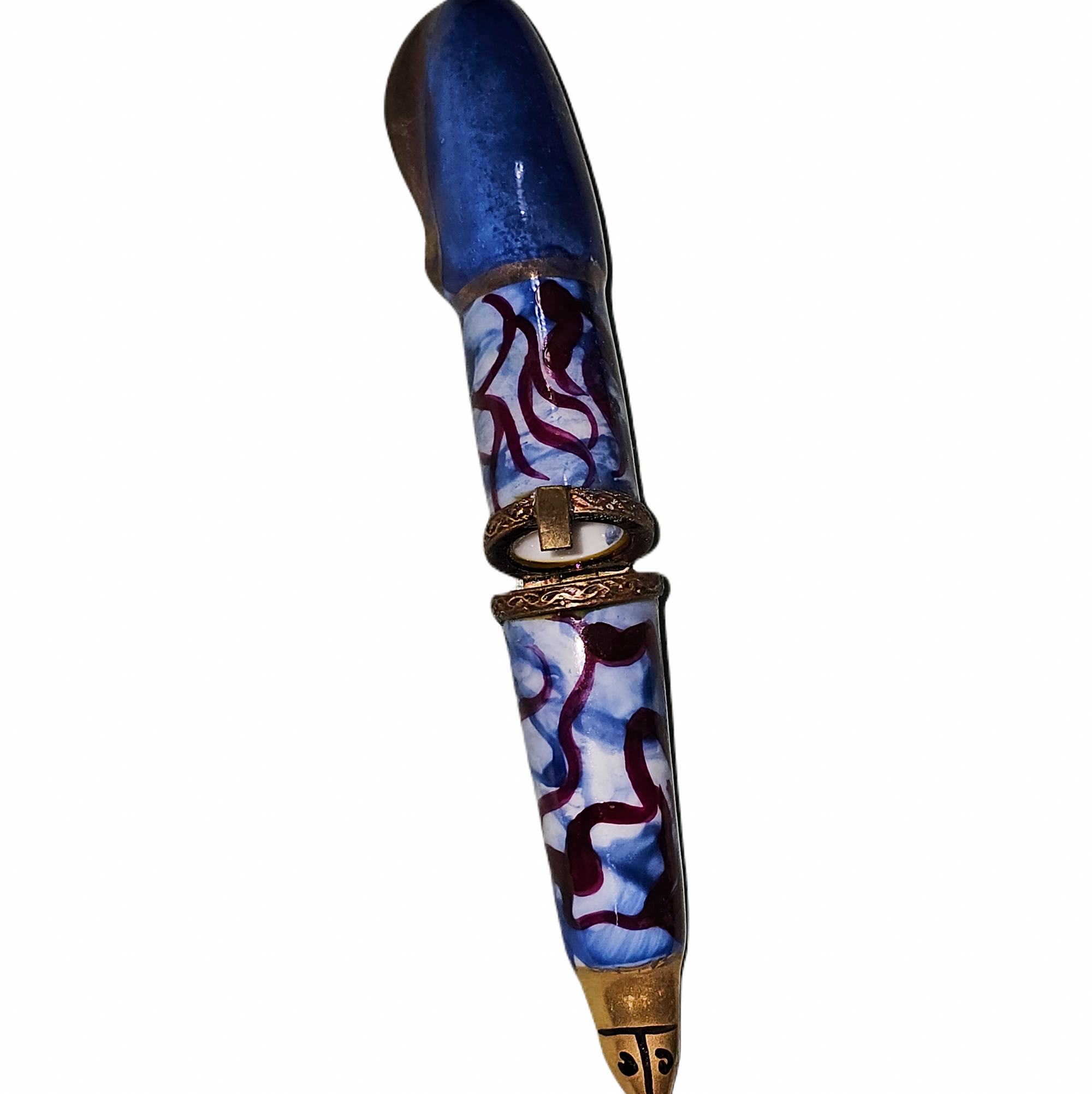 Blue Swirl Elegance Fountain Pen Porcelain Limoges professional French Trinket Box