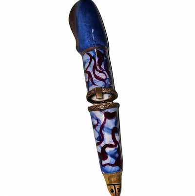 Blue Swirl Elegance Fountain Pen Porcelain Limoges professional French Trinket Box