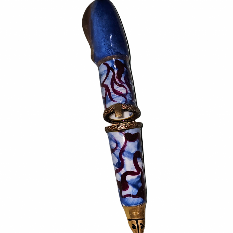 Blue Swirl Elegance Fountain Pen Porcelain Limoges professional French Trinket Box