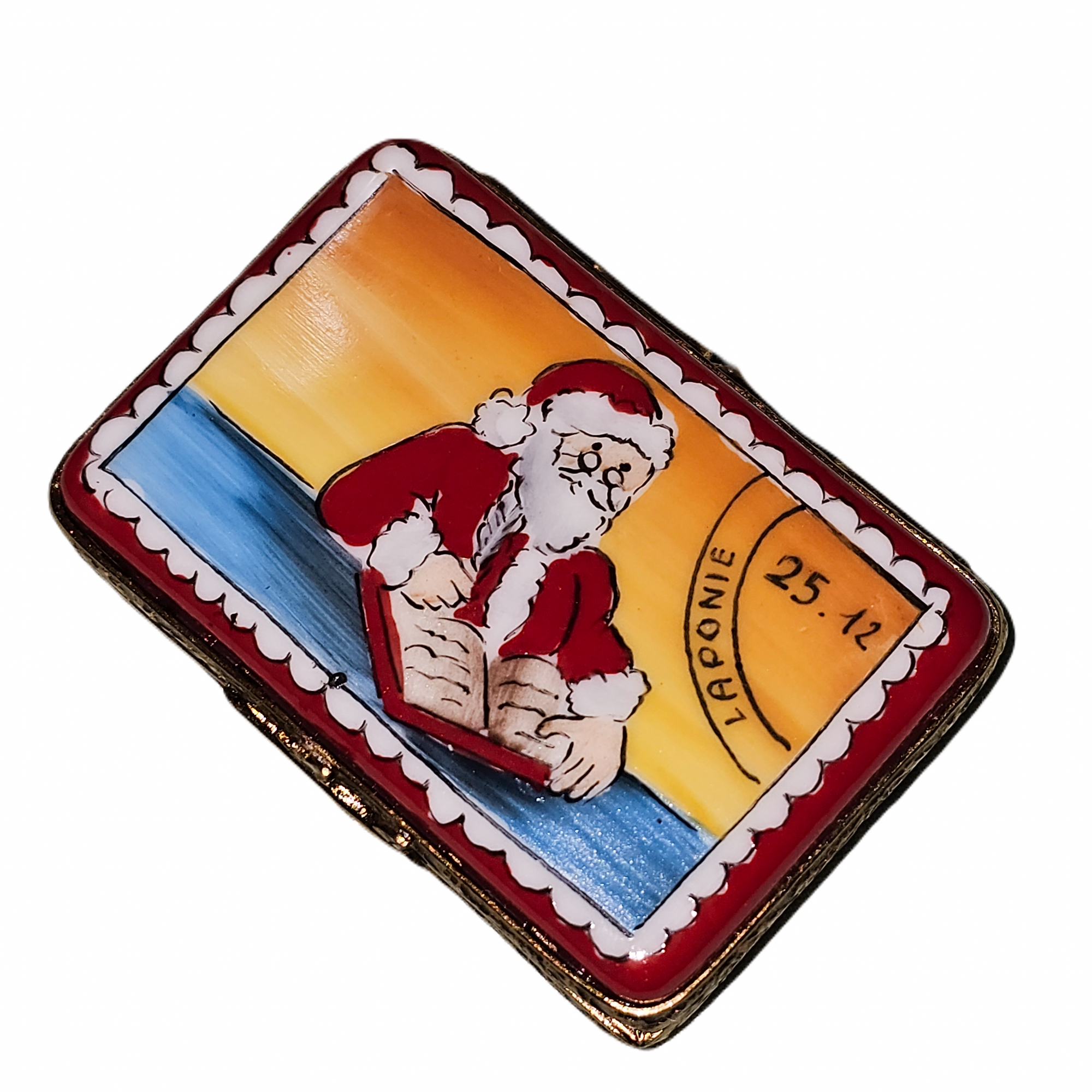 Letter to Santa Keepsake Box Porcelain Limoges Santa Claus French Trinket Box