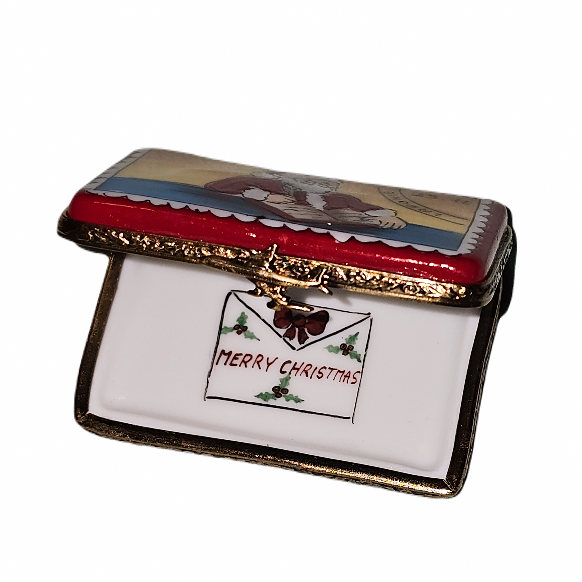 Letter to Santa Keepsake Box Porcelain Limoges Santa Claus French Trinket Box