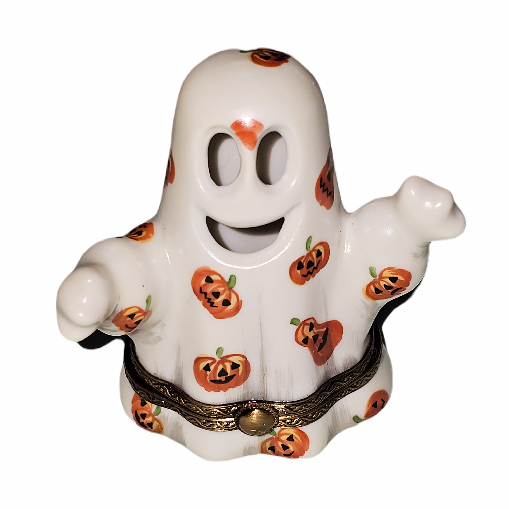 Halloween Ghost and Pumpkin Delight Porcelain Limoges Halloween French Trinket Box