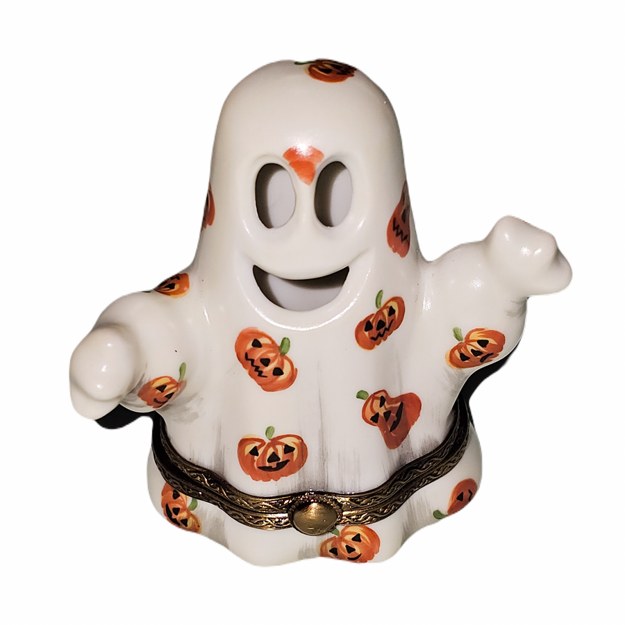 Halloween Ghost and Pumpkin Delight Porcelain Limoges Halloween French Trinket Box